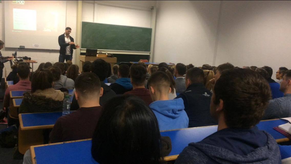 Rugby player Ian McKinley delivers speech to DCU students