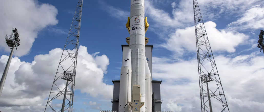 At a staggering 60 meters tall and almost 900 tonnes in weight, Europe's latest rocket, the Ariane 6, can launch a payload of 21.6 tonnes into low Earth orbit. Photograph: ARIANEGROUP